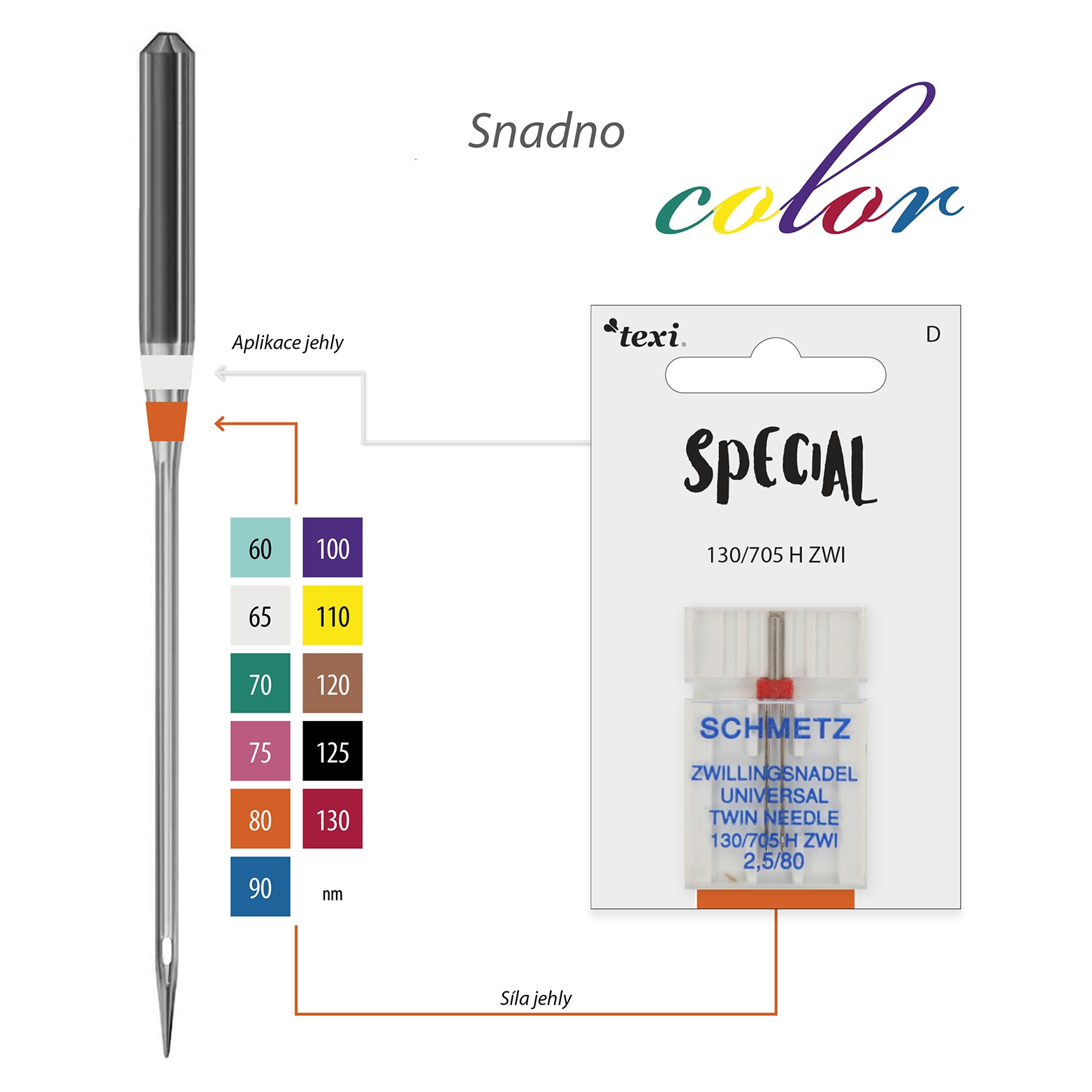 Dvojjehla TEXI UNI TWIN 130/705 H ZWI NE 2,5 80